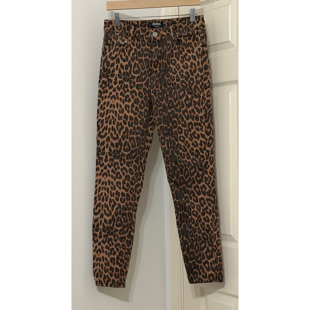 Zara Trafaluc Leopard Print Skinny Jeans Womens sz 10β Retro Animal Print Y2K